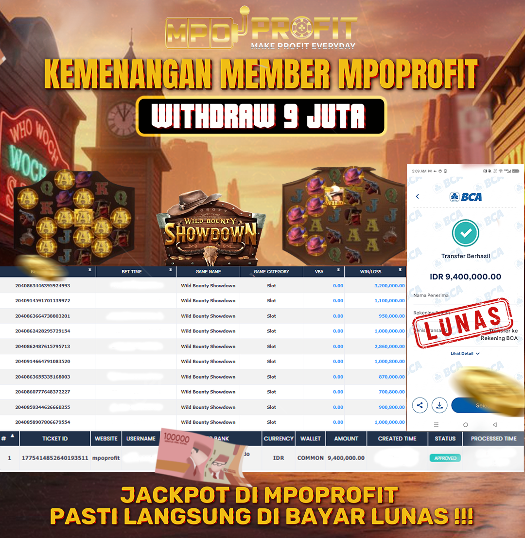 MPOPROFIT JACKPOT SLOT PGSOFT! KEMENANGAN MURNI DI (WILD BOUNTY SHOWDOWN TOTAL RP. 9.400.000,- LUNAS)